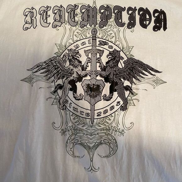 The Mountain Men's Vintage 2003 Redemption Banner Shield Graphic Shirt White 3XL - Picture 1 of 6